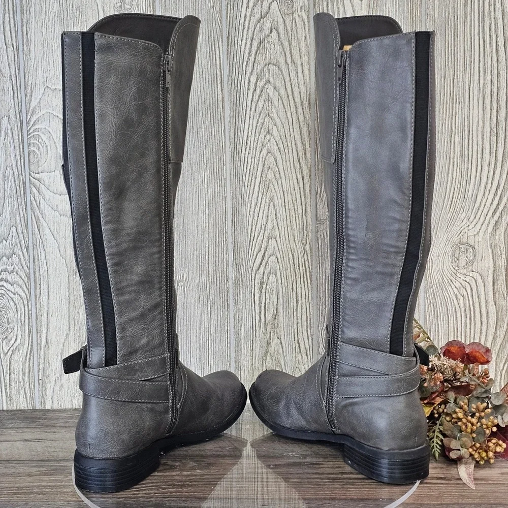 G by GUESS Tall Riding Boots‎ Gray Faux Leather Buckle Zip Women's 7.5M